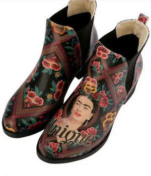 Dogo Women Vegan Leather Ankle Boots - Beauty In The Broken Frida Kahlo Design