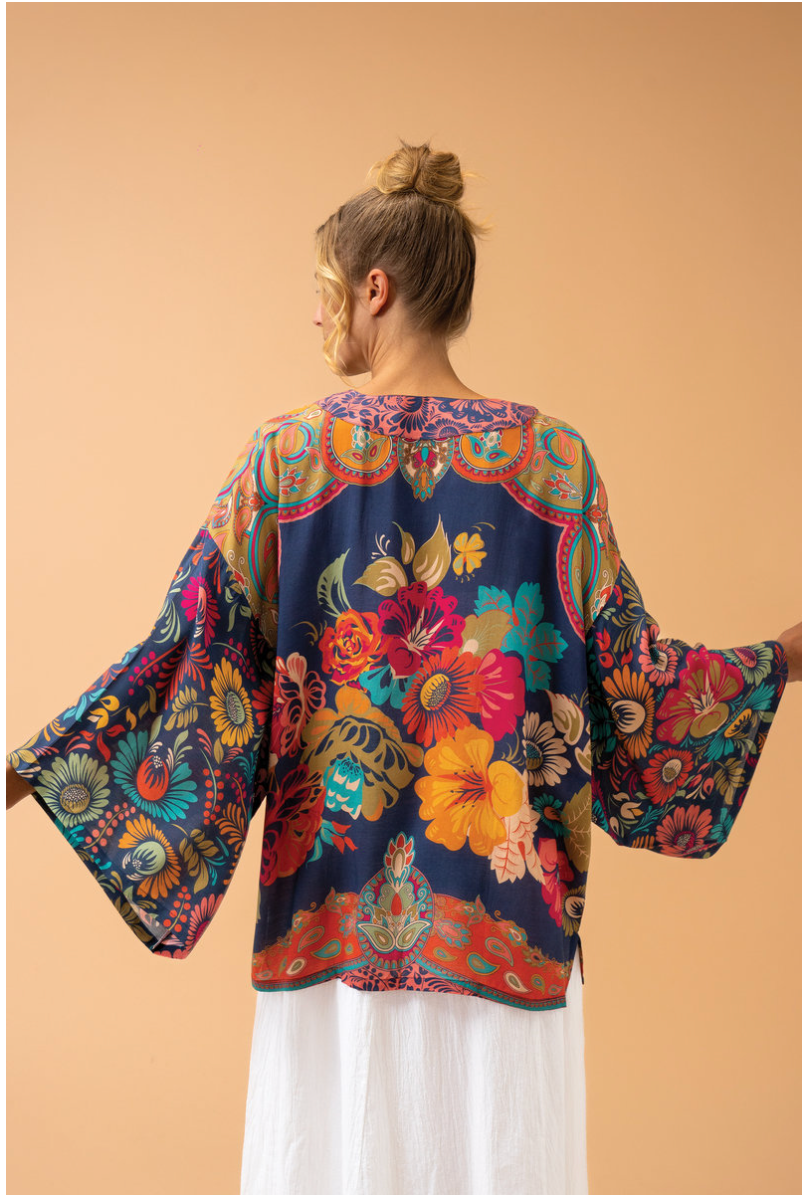 Powder Vintage Floral Kimono Jacket in Ink