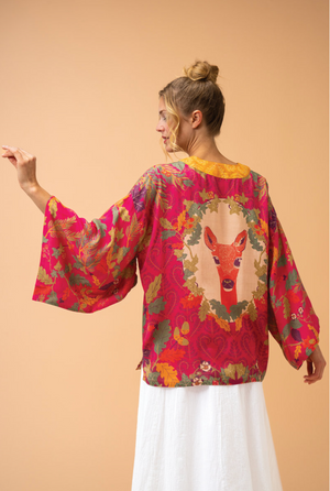 Powder Enchanted Evening Doe Kimono Jacket in Fuchsia