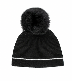 Mitchies BEANIE WITH CONTRAST LINE WITH CRYSTALS & FOX FUR POMPOM