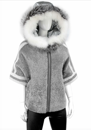 Mitchies LAMB AND NYLON JACKET WITH FOX TRIM AND REMOVABLE SLEEVES