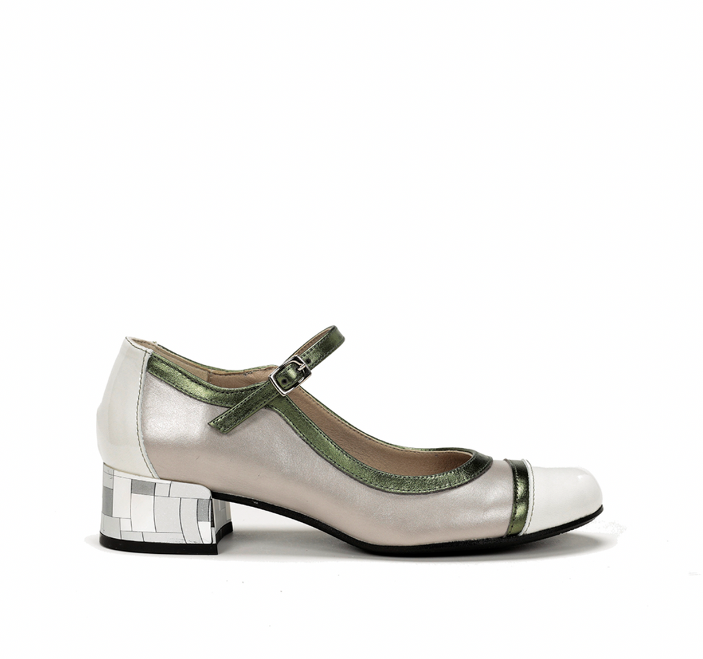 Dorking D8991 White/Silver low heel Mary Jane
