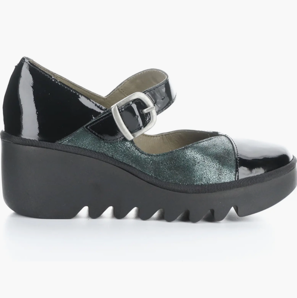 Fly London "Baxe" Black/Green - Mary-Jane Wedge