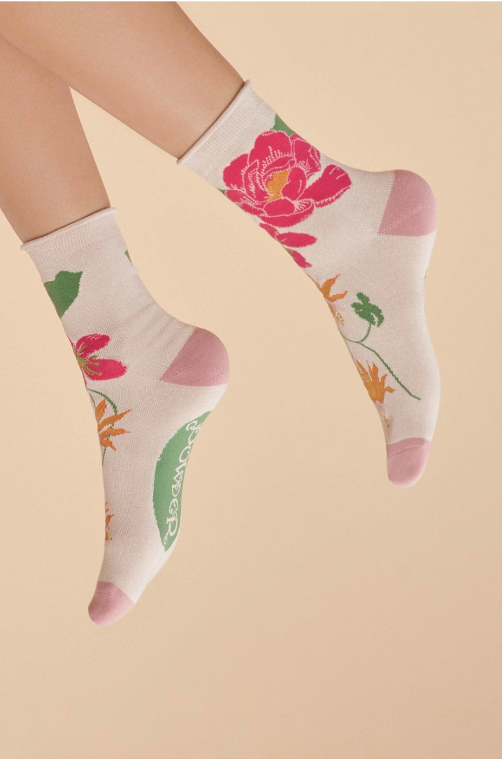 Powder Uk "Ladies Ankle Socks" - Tropical Floral Coconut