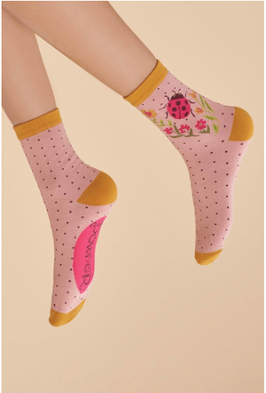 Powder Uk "Ladies Ankle Socks" - Ladybird in Petal