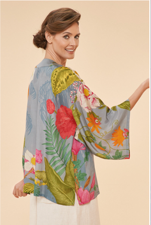 Powder UK Tropical Flora and Fauna Kimono Jacket in Lavender