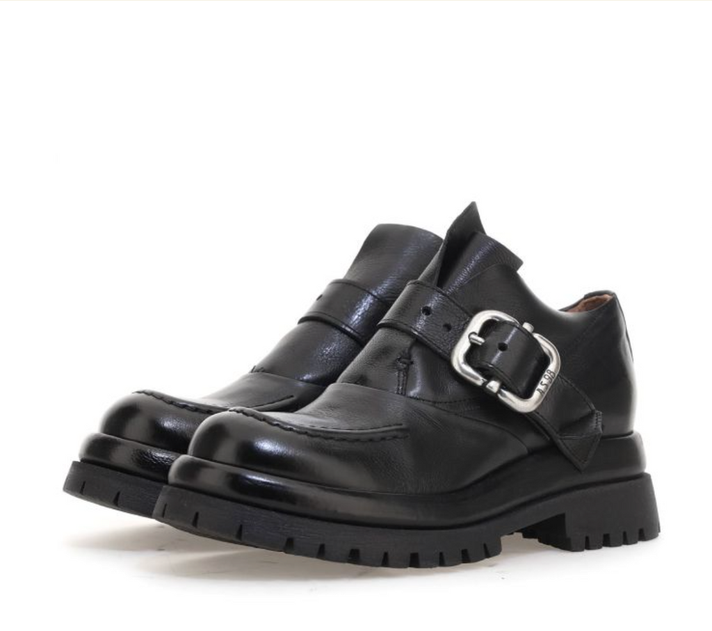 AS98 "B51117" Black leather flatform shoe