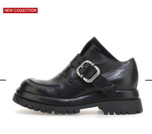 AS98 "B51117" Black leather flatform shoe