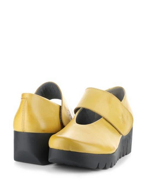 Fly London Vari Mustard wedge  May Jane shoe with velcro