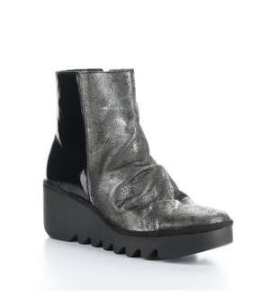 Fly London "Baan" Black/Silver wedge boot