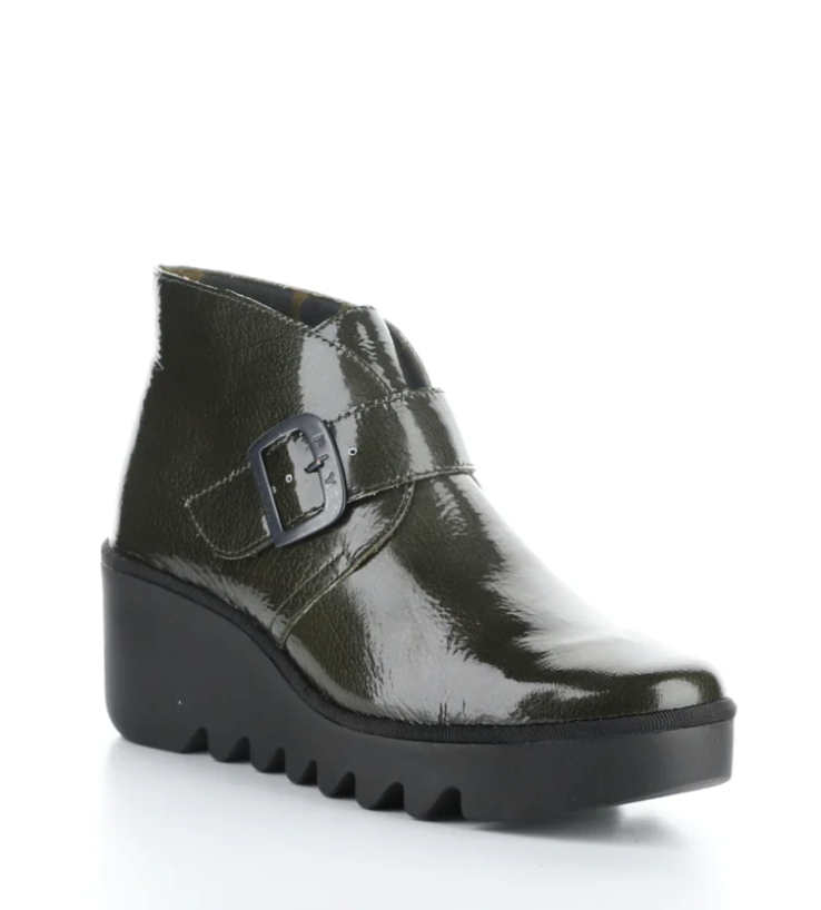 Fly London "Birt" Green Patent wedge boot