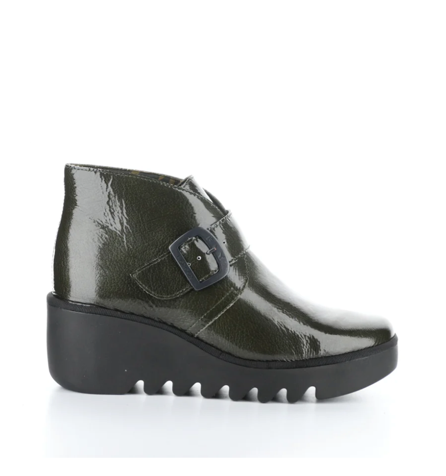 Fly London "Birt" Green Patent wedge boot