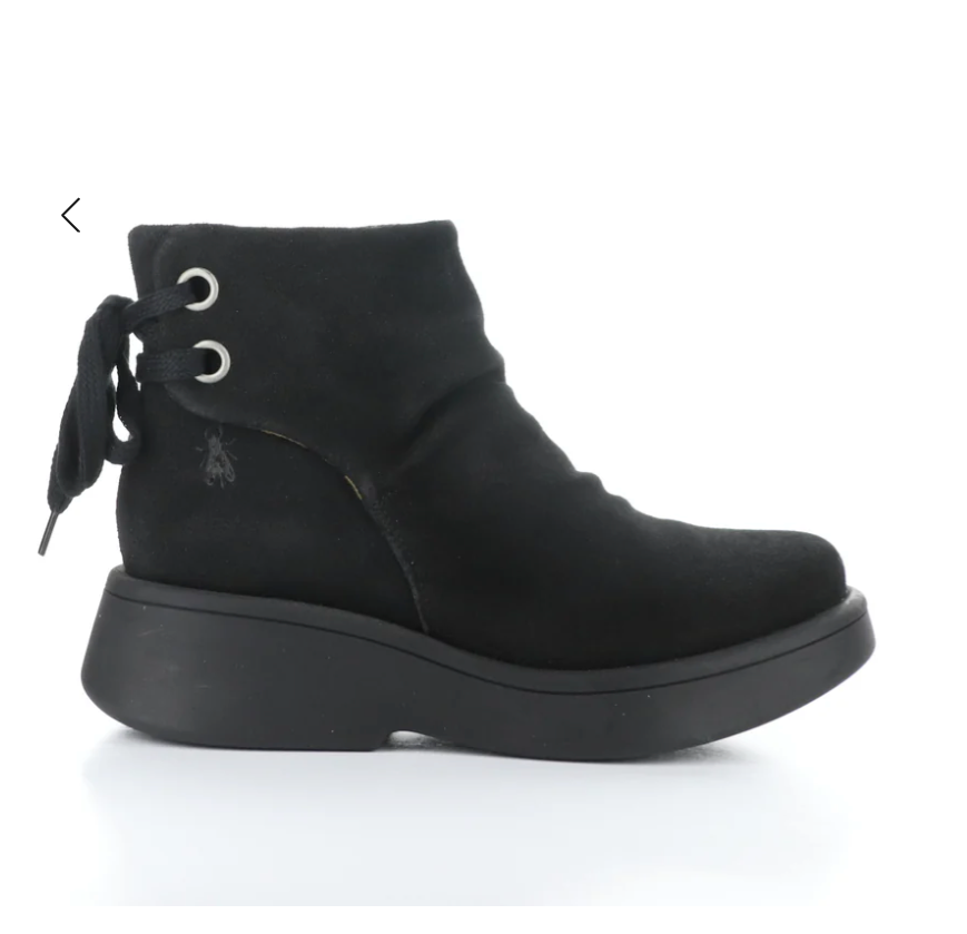 Fly London Mebs Black wedge lace boot