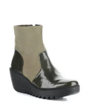 Fly London Yuxi Green/Khaki wedge boot