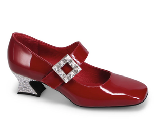 Django & Juliette "Patricio" Red patent pump with Crystal buckle and heel