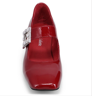 Django & Juliette "Patricio" Red patent pump with Crystal buckle and heel