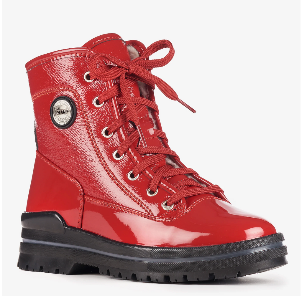 Olang "Spoke" Red Patent winter boot with ice cleat
