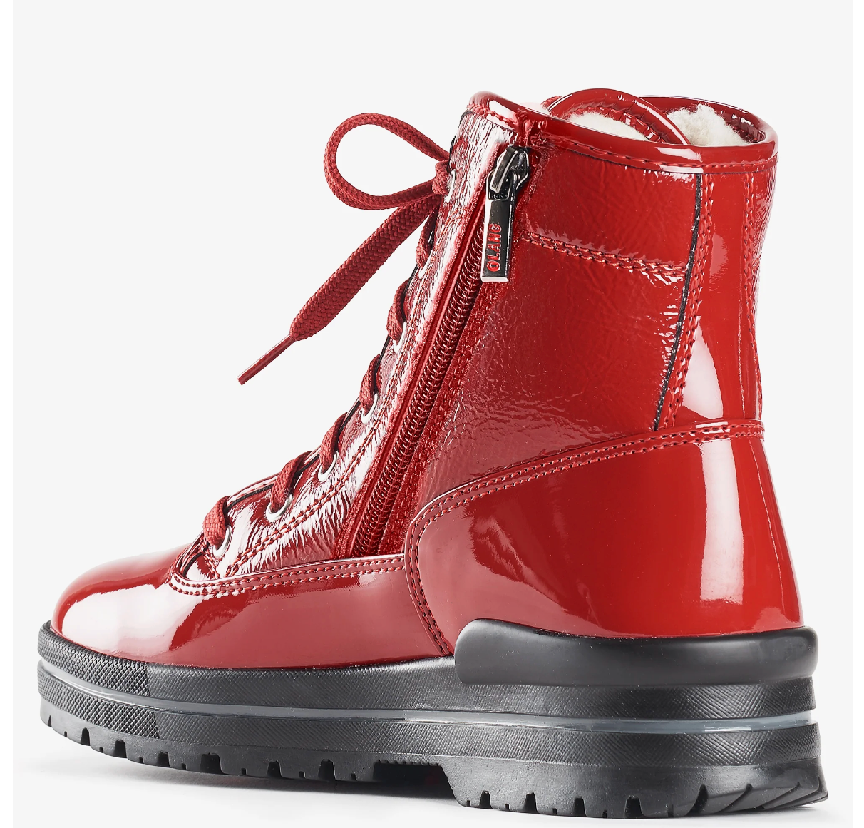 Olang "Spoke" Red Patent winter boot with ice cleat