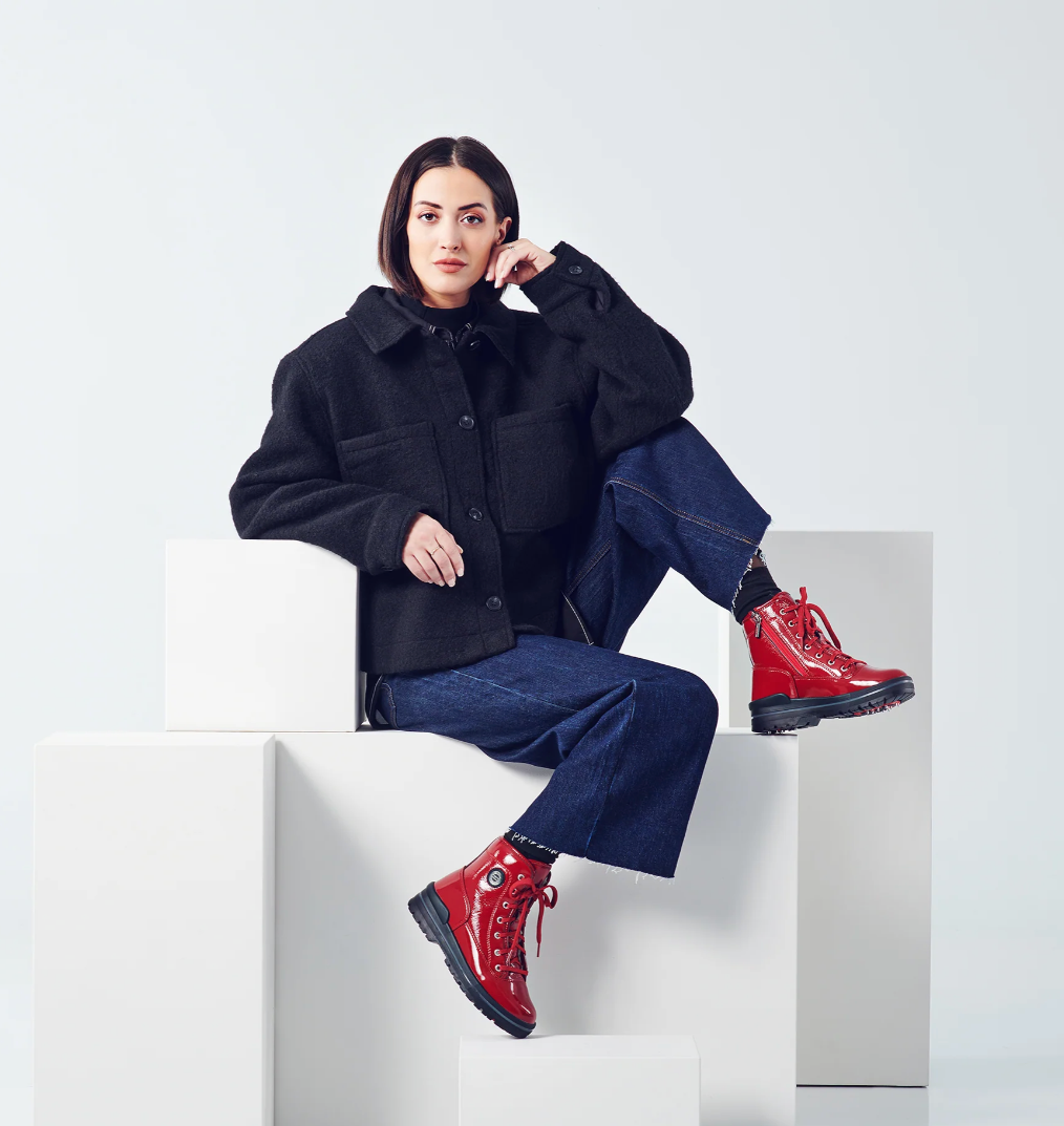 Olang "Spoke" Red Patent winter boot with ice cleat