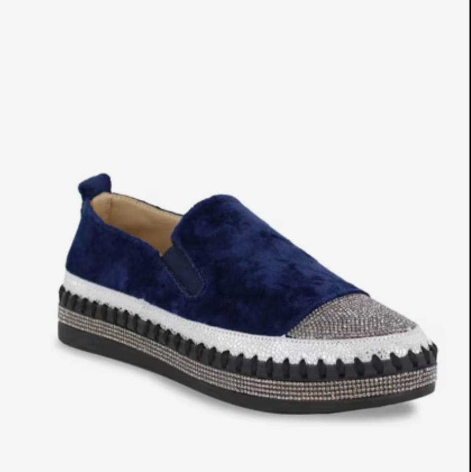 Bernie Mev "TW-187" Blue Velvet/Diamontes - Slip-On Shoe