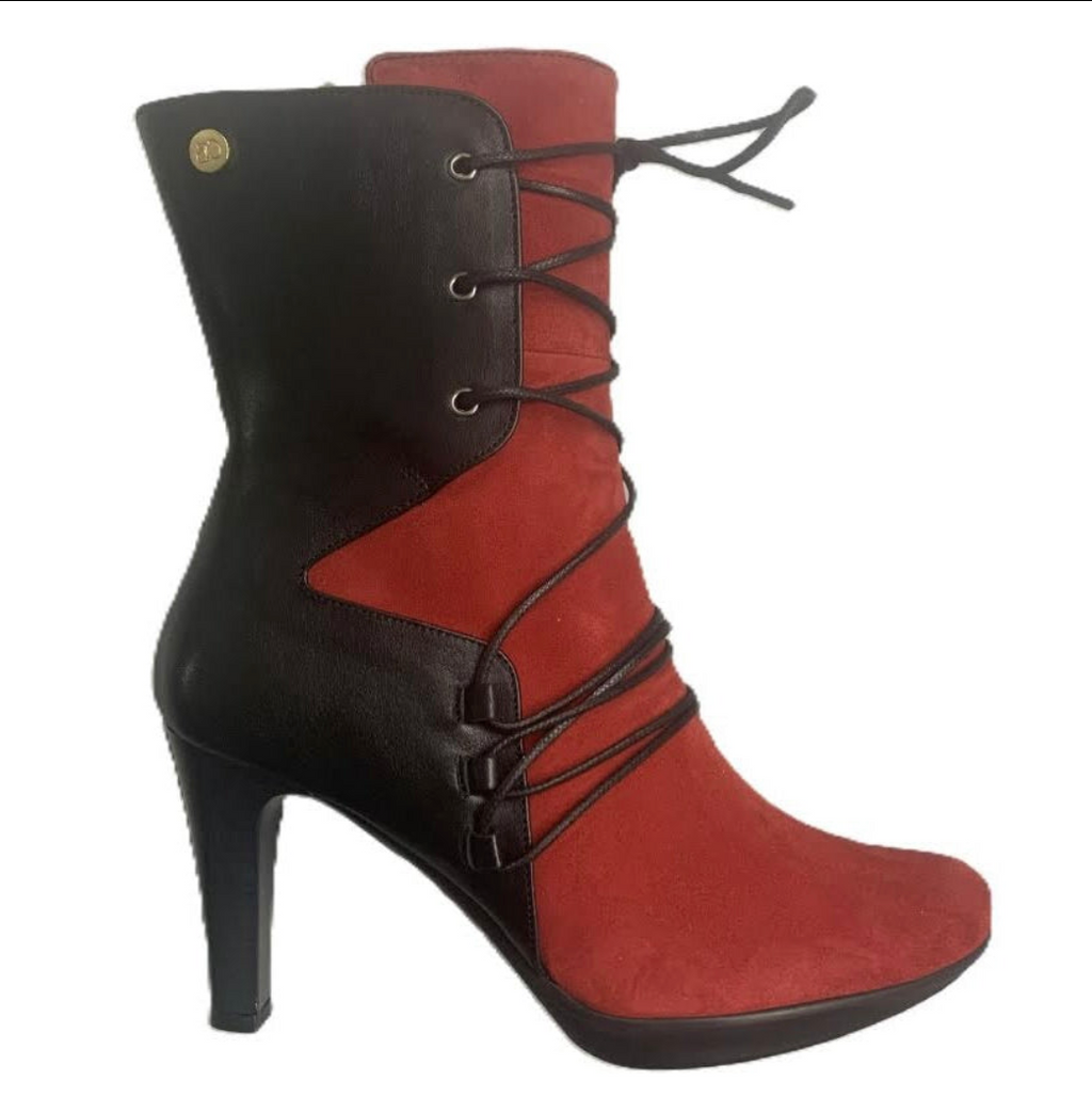 Chanii B "St. Martina" Black/Red Suede - Lace-Up Boot