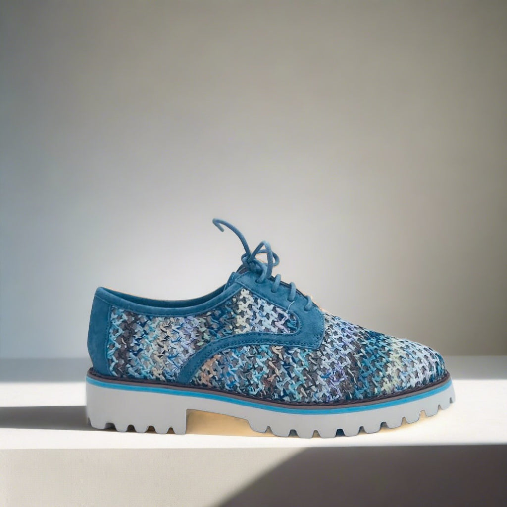 Tyche "Scarlett" Blue Multi - Woven Lace-up Sneaker