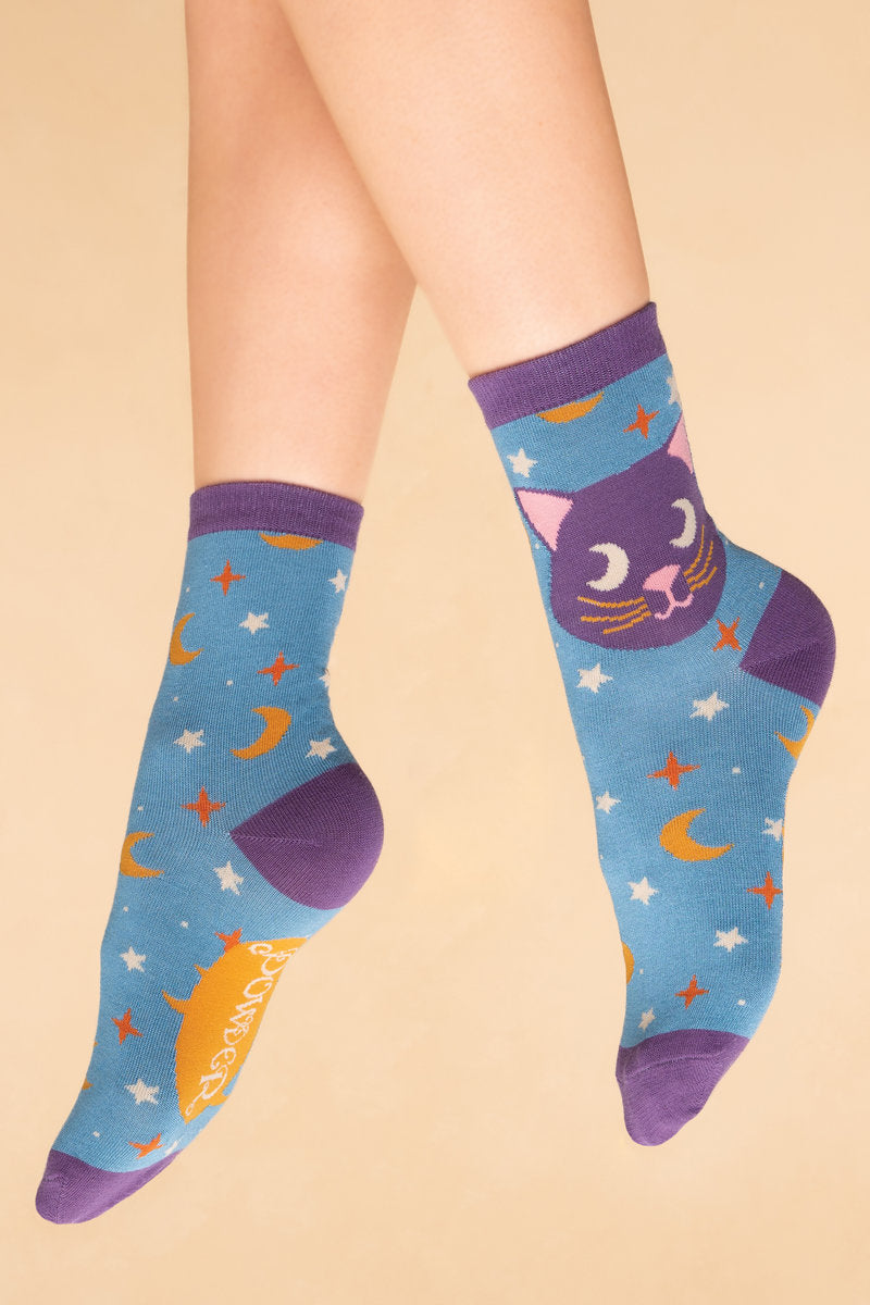 Powder UK "Dreamy Kitty" in Ice - Women's Ankle Socks