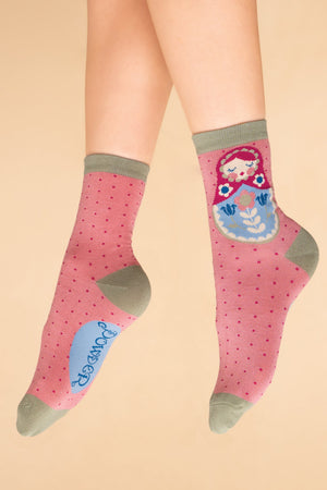 Powder UK "Matryoshka Doll" in Petal - Women's Ankle Socks