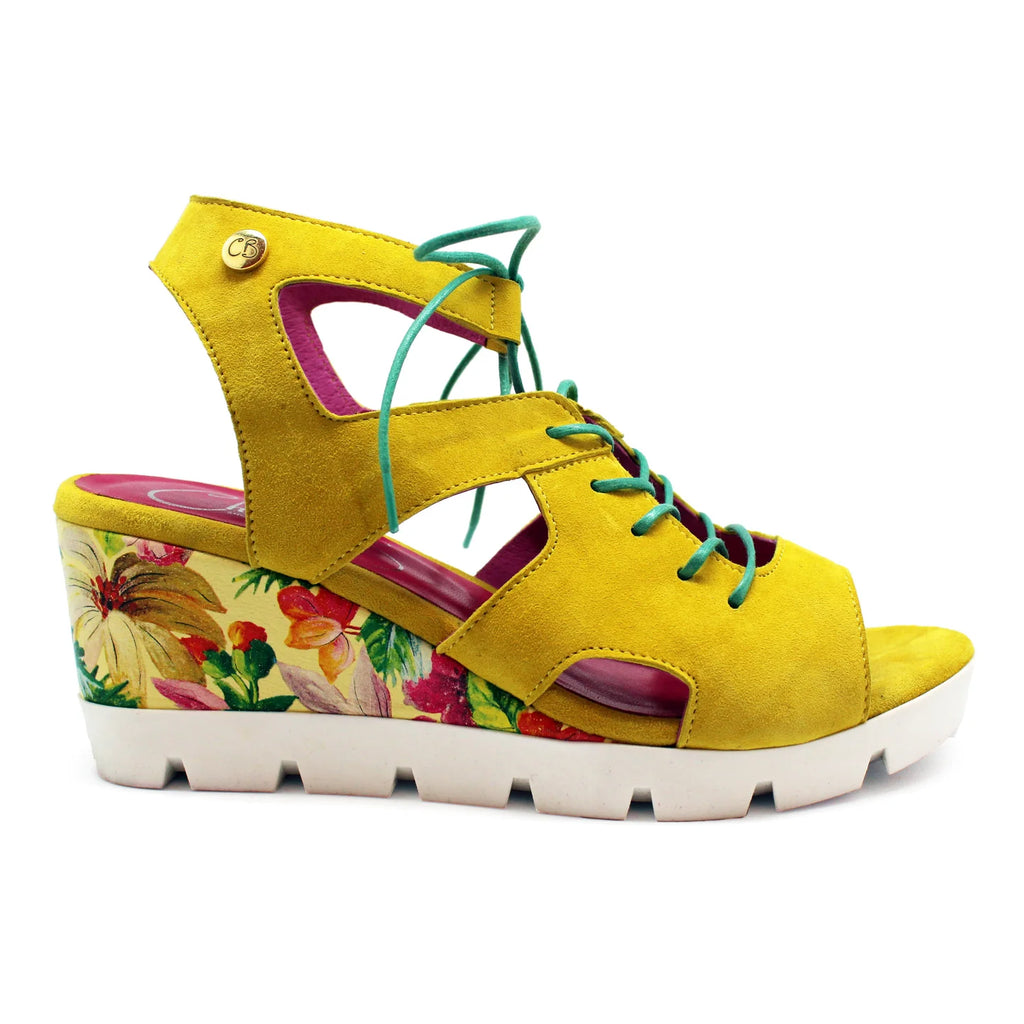 Chanii B "Sissors" Yellow/Floral - Wedge Sandal