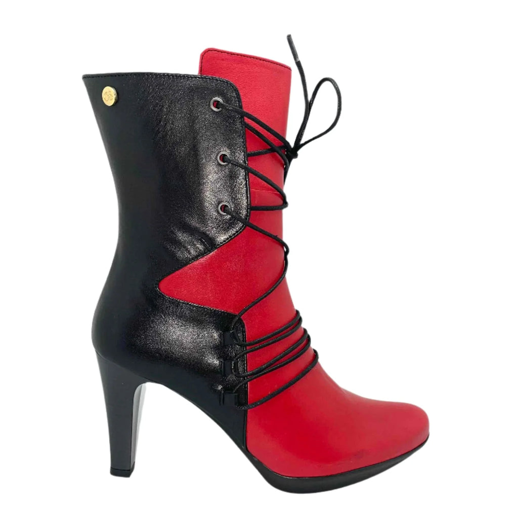 Chanii B "St. Martina" Black/Red Leather - Lace-Up Boot