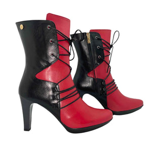 Chanii B "St. Martina" Black/Red Leather - Lace-Up Boot