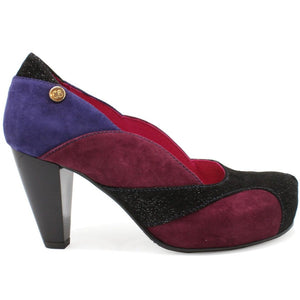 ChaniiB bass, black multi 3" heel shoe. With colours of burgundy, black, purple 