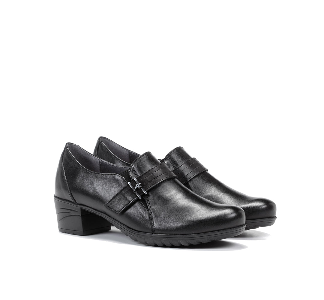Fluchos "Charis" Black slip on shoe with low rubber heel