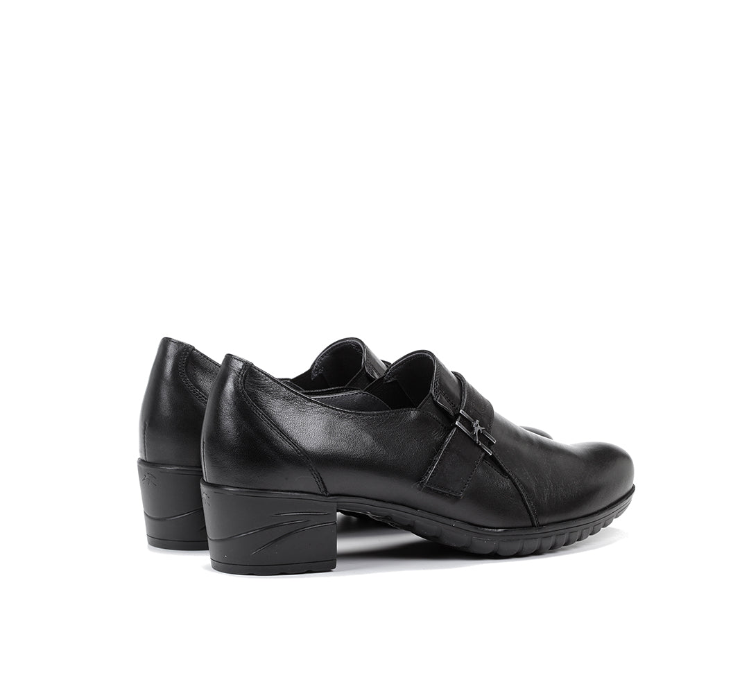 Fluchos "Charis" Black slip on shoe with low rubber heel