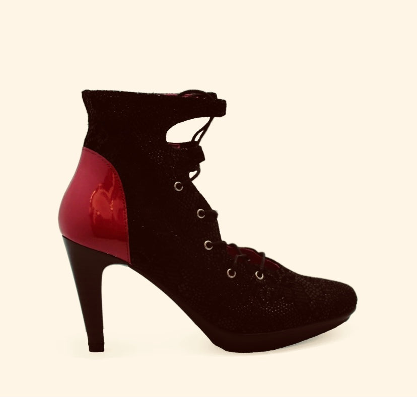 Chanii B "St. Martins" Black/Red Ankle Boot