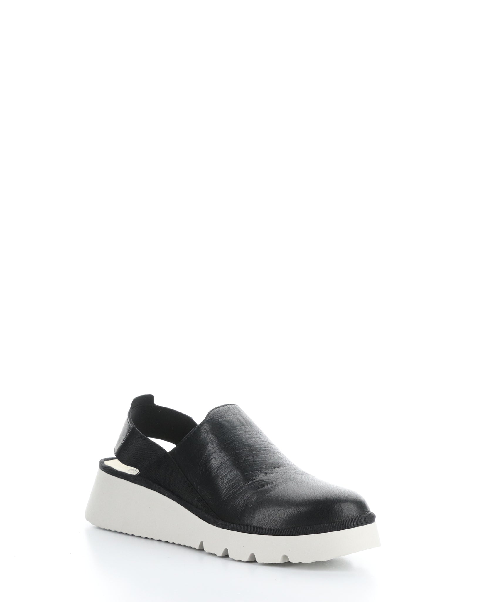 Fly London "Plog" black sling back leather clog
