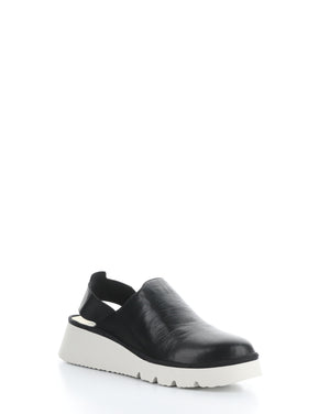 Fly London "Plog" black sling back leather clog