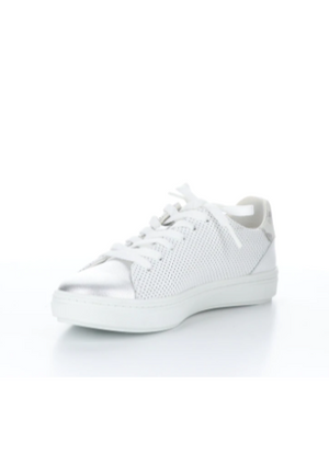 Bos & Co "Charise" White perferated sneaker with silver toe