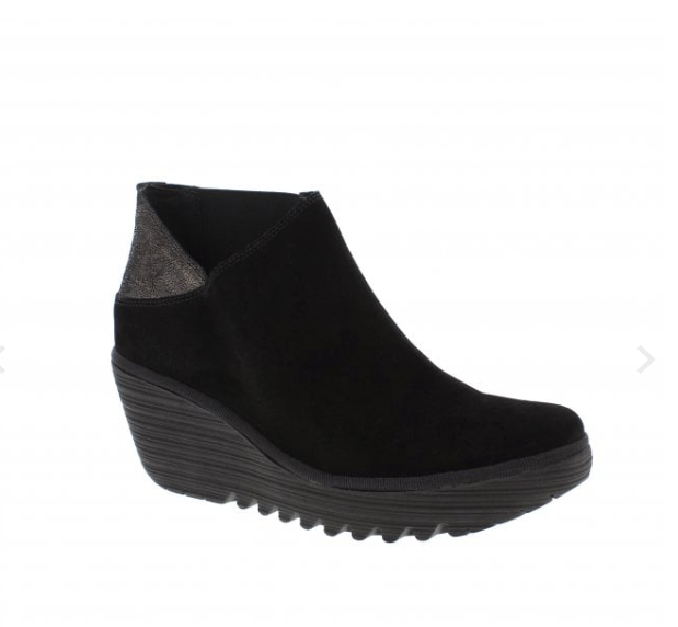 Fly london "Yego" Black suede short bootie with inside elastic