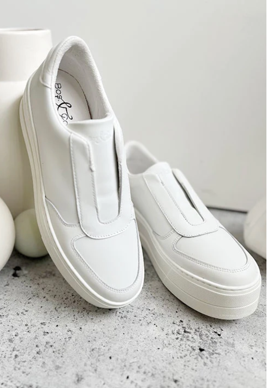 Bos & Co "Magali" White slip on leather sneaker