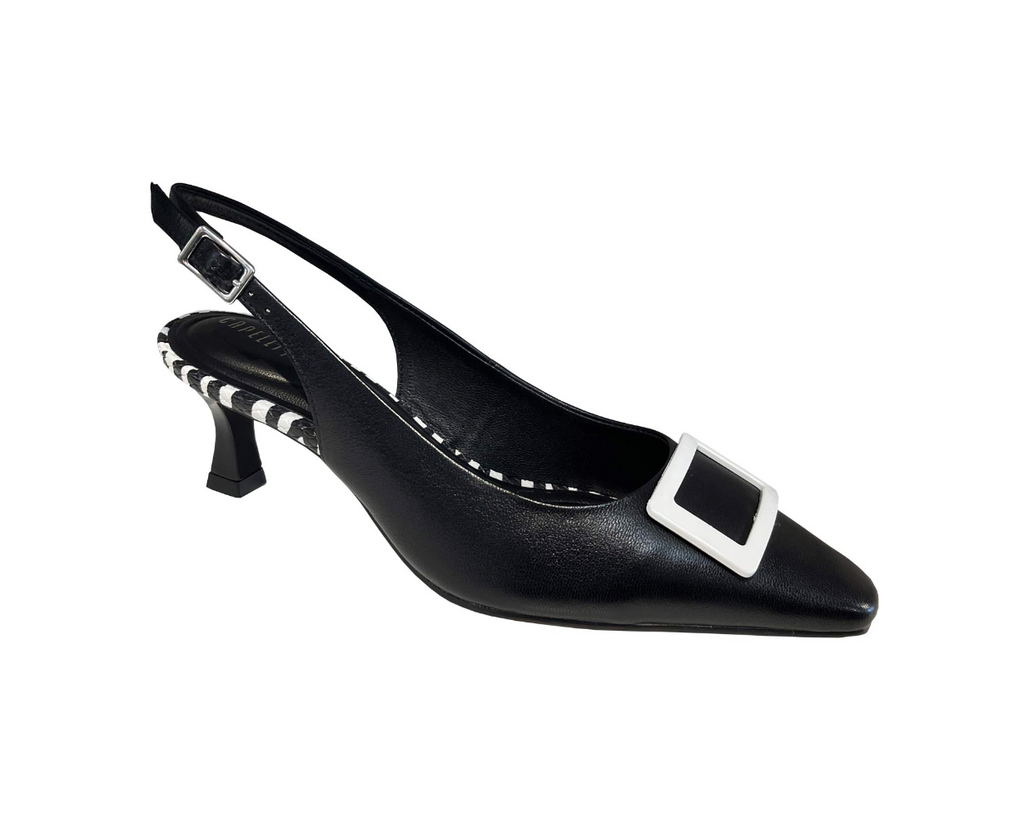 Capelli Rossi "Cleo" Black and white low heel leather sling back