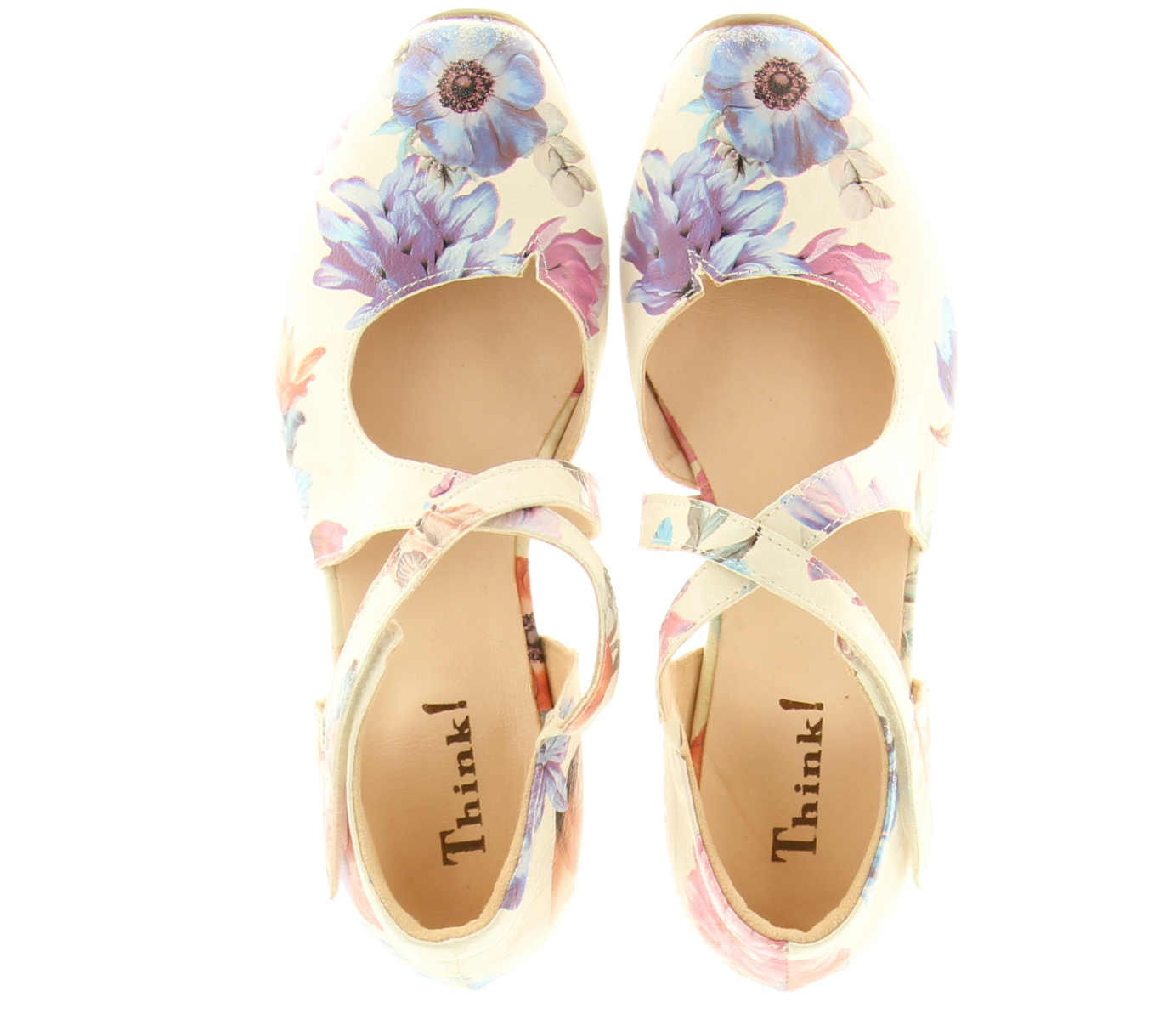 Think! "Aida" Ivory floral Leather pump with velcro strap