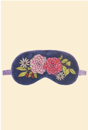 Powder UK "Luxury Lavender Velvet Eye Mask - Floral in Indigo"