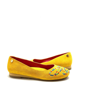 Chanii B "Bee Free" Yellow/Rainbow Embroidery - Ballerina Flat