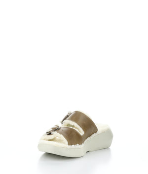 Fly London "Buga" Camel/White - Sherpa Slide