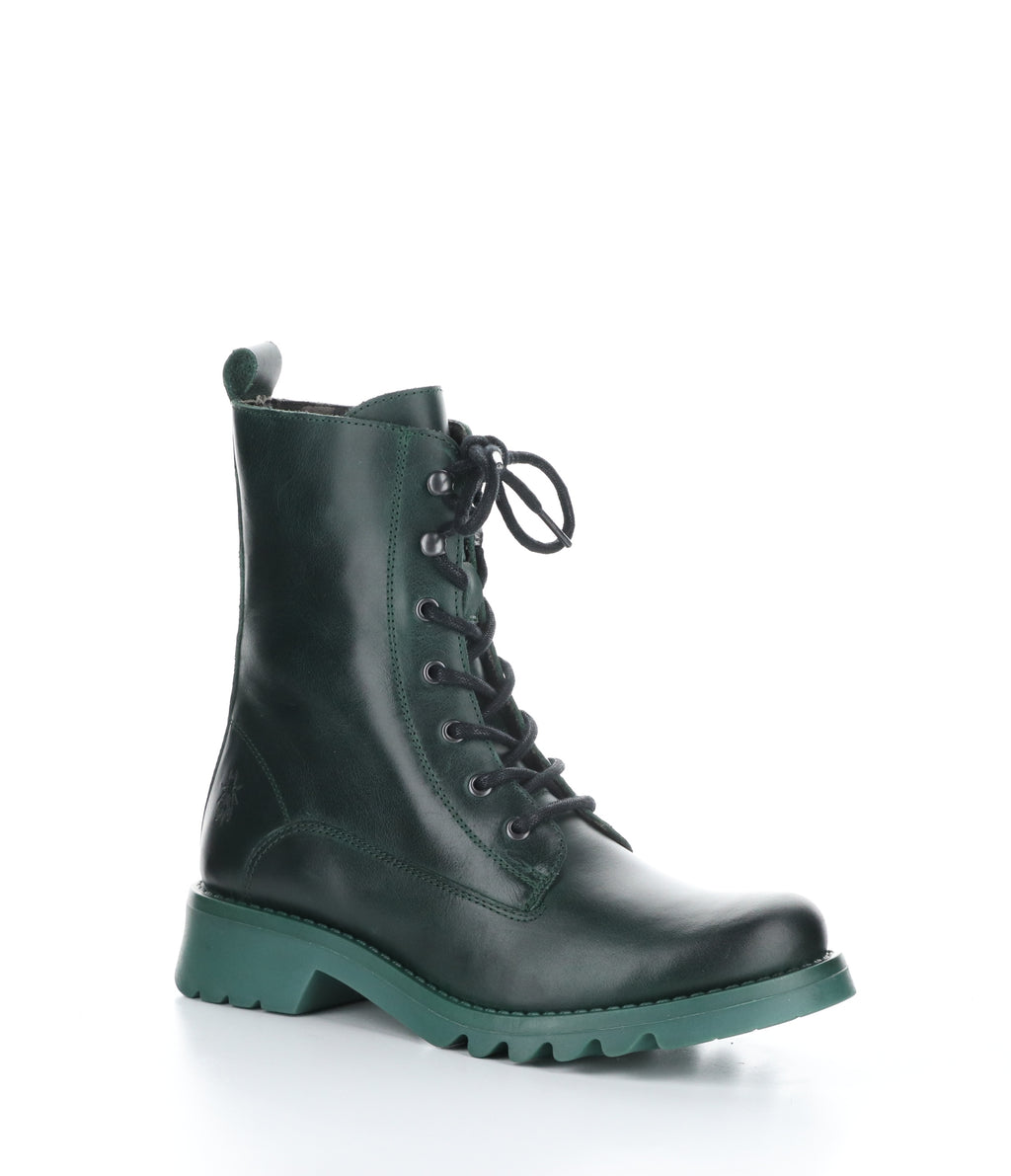 Fly London "Reid" Black Laceup/inside zip millitary boot with teal sole