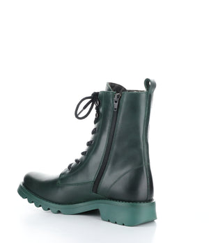 Fly London "Reid" Black Laceup/inside zip millitary boot with teal sole