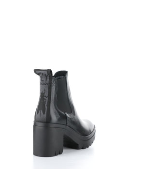 Fly London "Tope" Black medium heel double gore pull on boot