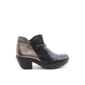 Fly London Wezo in black bronze boot available at Shoe Muse