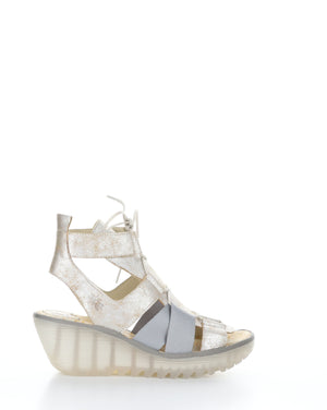 Fly London "Yaca" pearl leather lace up sandal wedge